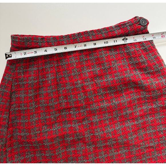 Vintage 90s American Rag Cie Remake Red Plaid Wool Mini‎ Skirt (M) Satin Lined - Picture 6 of 9
